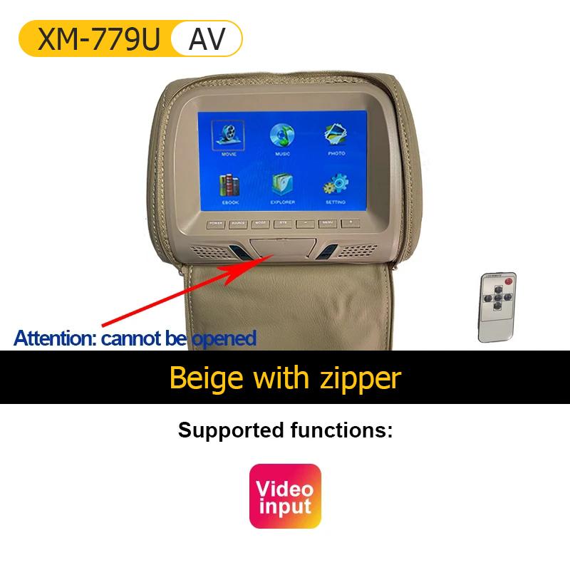 Universal Car Headrest Monitor 7inch LCD Screen Rear Seat Pillow For MP4 MP5 DVD Player Support AV/USB/SD/FM/Headphone/Bluetooth
