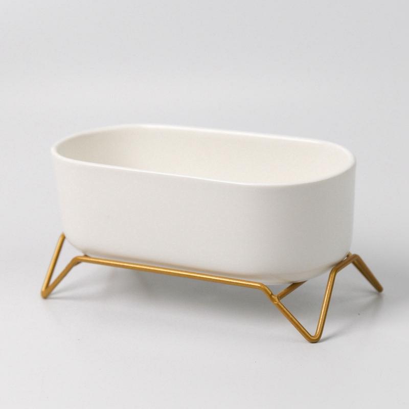 

Small White Succulent Planter Pots with Bamboo Tray, Decorative Cactus Plant Holder Container for Home Office Table Desk Decor
