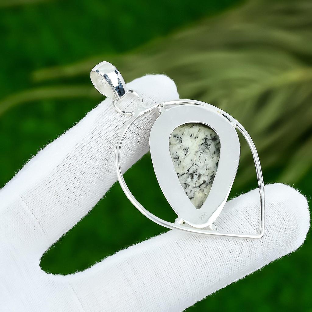 Sterling Silver Natural K2 Jasper Wedding Wife Bezel Art Deco Elegant Pendant