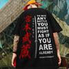 Oversized Short-Sleeve T-Shirt Featuring Japanese Ninja-Themed Graphic Print, Including the Name "Hattori Hanzo", Bold Calligraphy of the Kanji