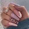 Artificial Nails Taro Milk Jelly Long Wear Nails Simple French Leopard Print with Glitter Pure Desire Ins Style Nail Art Fake Nails