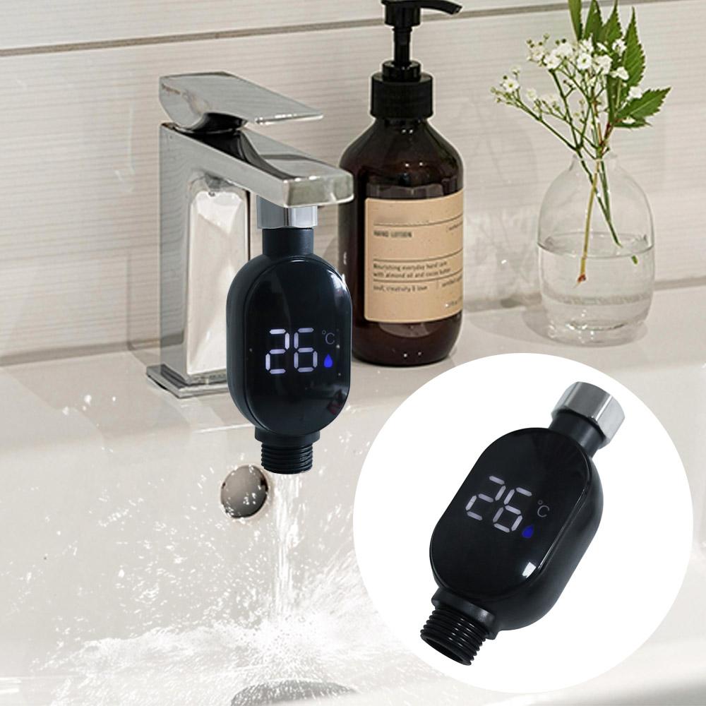 Stainless-Steel LED Display Thermometer Precise Measurement Shower Thermometer Faucet Installation