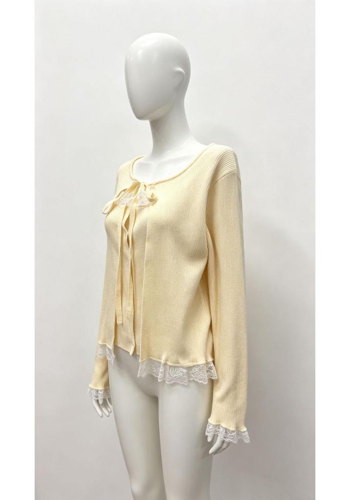 2025 Autumn/Winter European & American Hot Girl Patchwork Lace V-neck Knit Short Cardigan