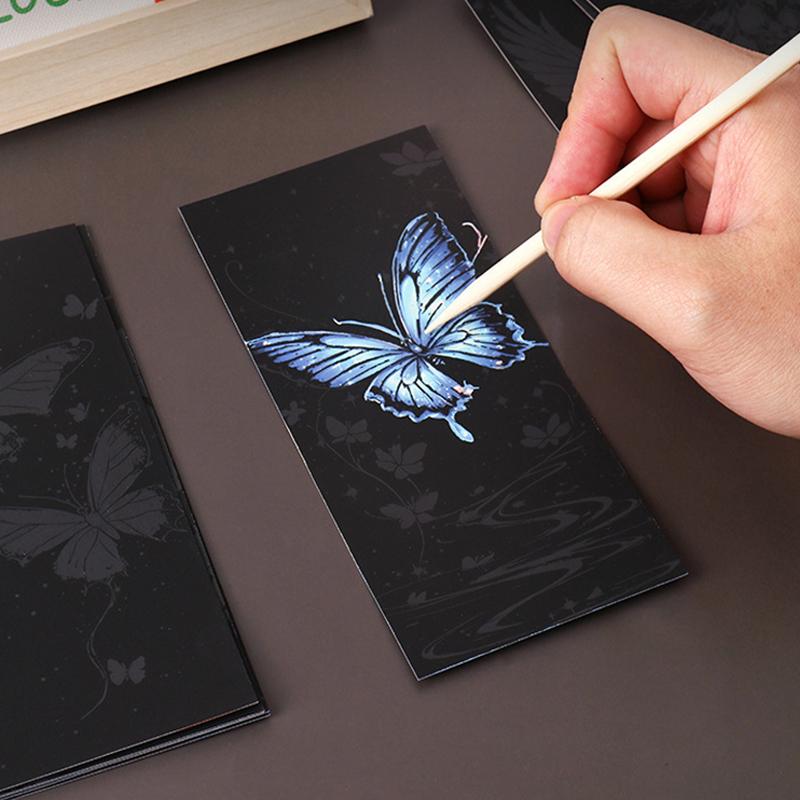 12ks/Sada Zvířátka Papírové Malování Kreslení Hračka Záložka Scratch Art S Stylusem Úleva od Stresu Dárek pro Dospělé Děti
