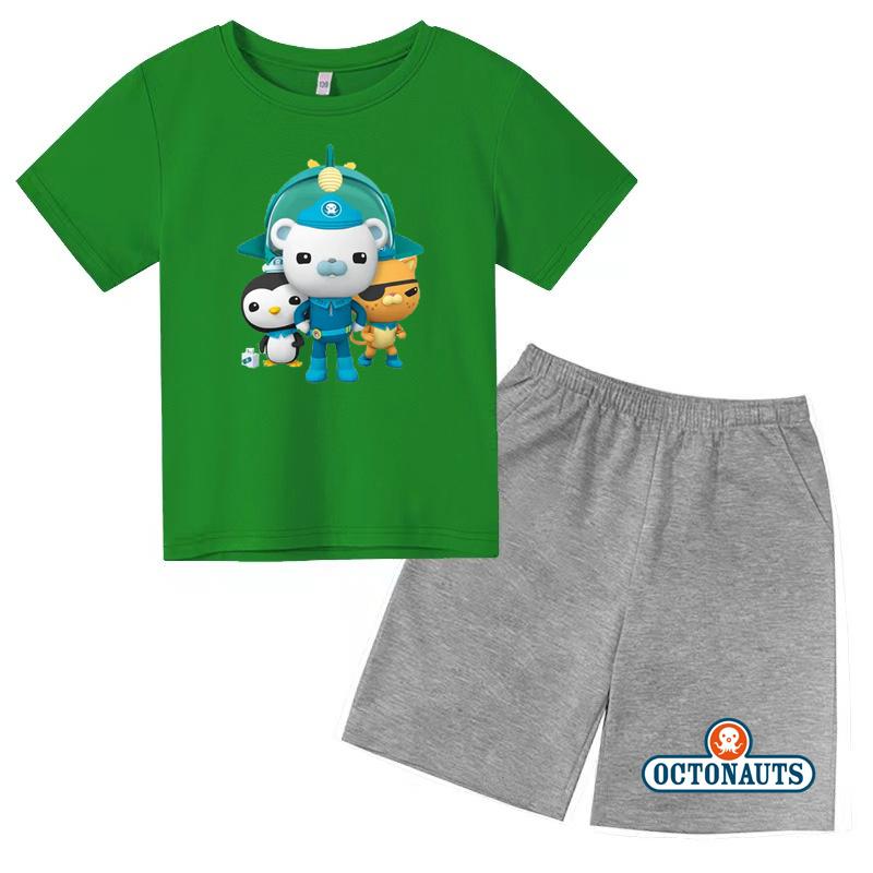Kids Summer Cartoon Animated Print Set Summer Sports Set T-shirt + Shorts Charming 2-piece Outdoor Wear for Boys and Girls