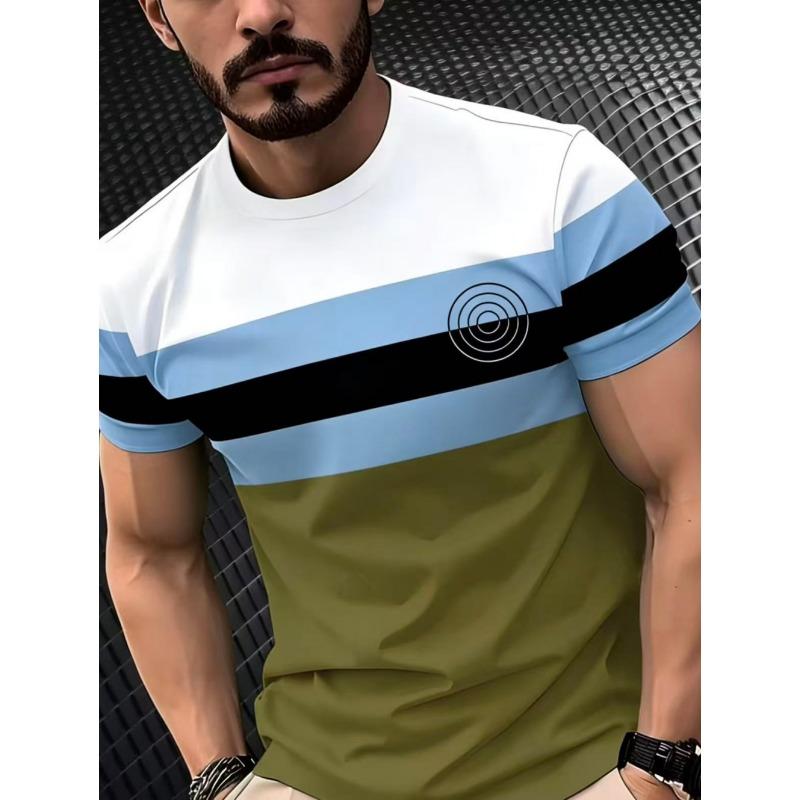Men T-Shirt Fashion Simple Striped Printed Street Harajuku Short Sleeve Oversized Tops Summer Daily Versatile Men's Clothing