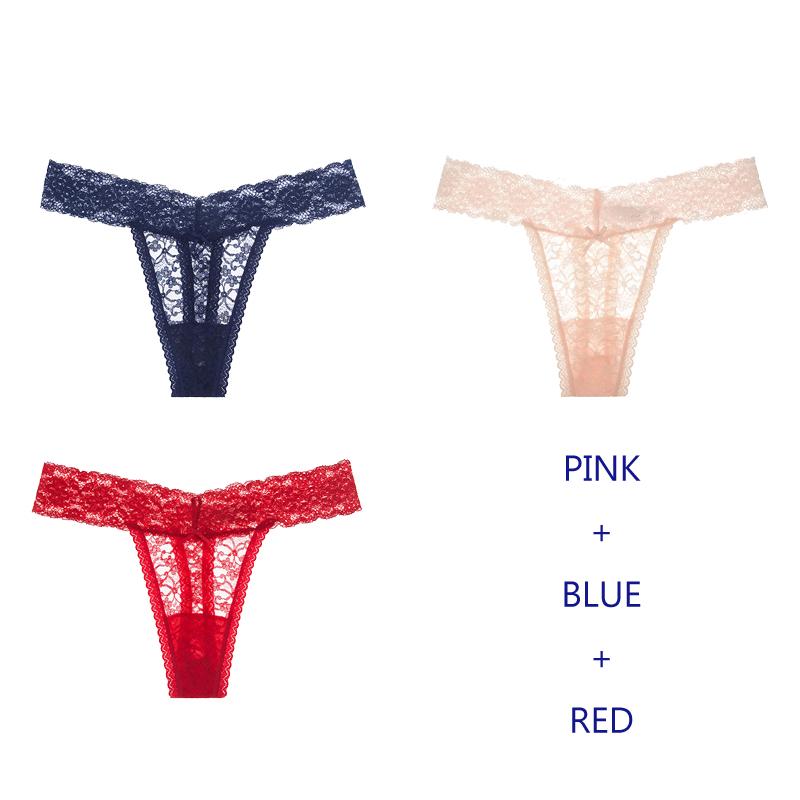 TERMEZY 3Pcs/Lot Women Lingerie G String Lace Underwear Femal Sexy T-back Thong Sheer Panties Japan Style Transparent Knickers
