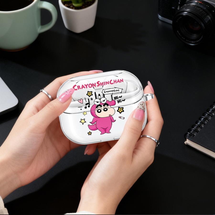 Case For Samsung Galaxy Buds 4 Pro Live 2 2Pro 4Pro 3 FE 3Pro Clear Earphone Cases Cover With Hook Cute Crayon Shin Chan