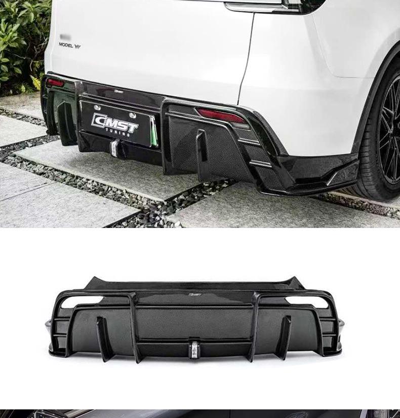 Tesla Model YL CMST Style Real Carbon Fiber Front & Rear Lip Hood Kit