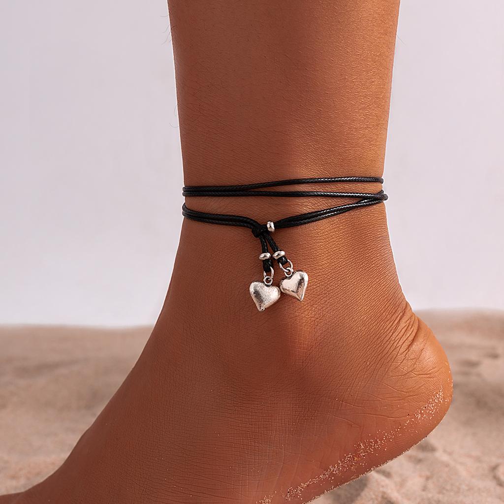 Trendy Hip Hop Star Moon Pendant Anklets for Women Simple Retro Multilayer Adjustable Leather Wax Line Feet Chain Party Jewelry