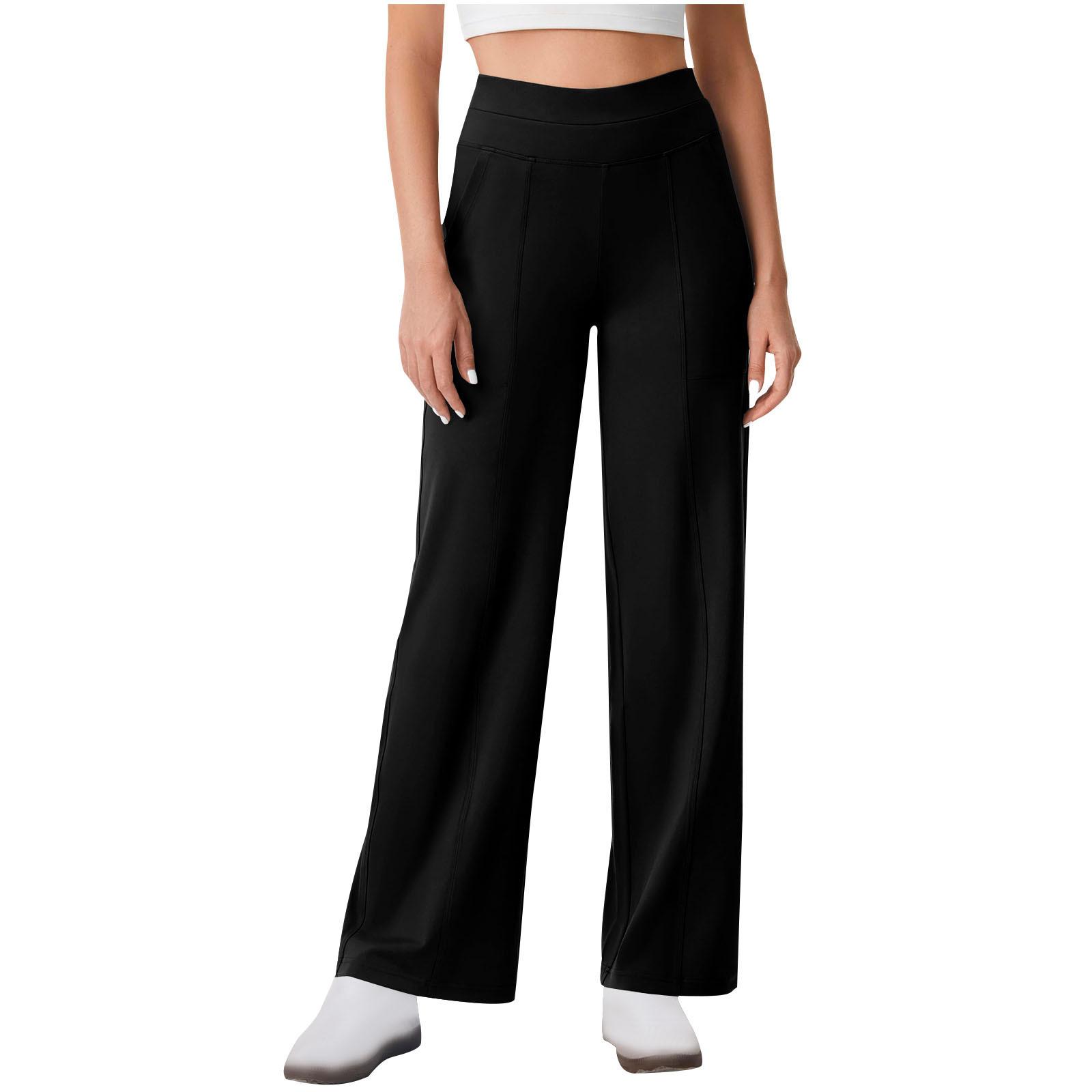 Women S High Waist Elastic Pocket Straight Leg Yoga Pants S