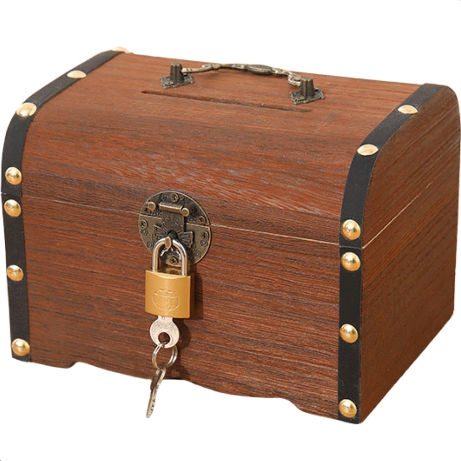 

Piggy bank with key padlock antique retro bill accessory case storage box [THE PRODUCT] (large)