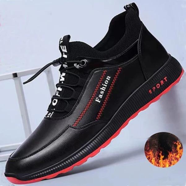 Fashion leather Shoes Men Casual Shoes winter Plus velvet to keep warm black Comfortbale Sneakers Men Flats Shoes Big Size