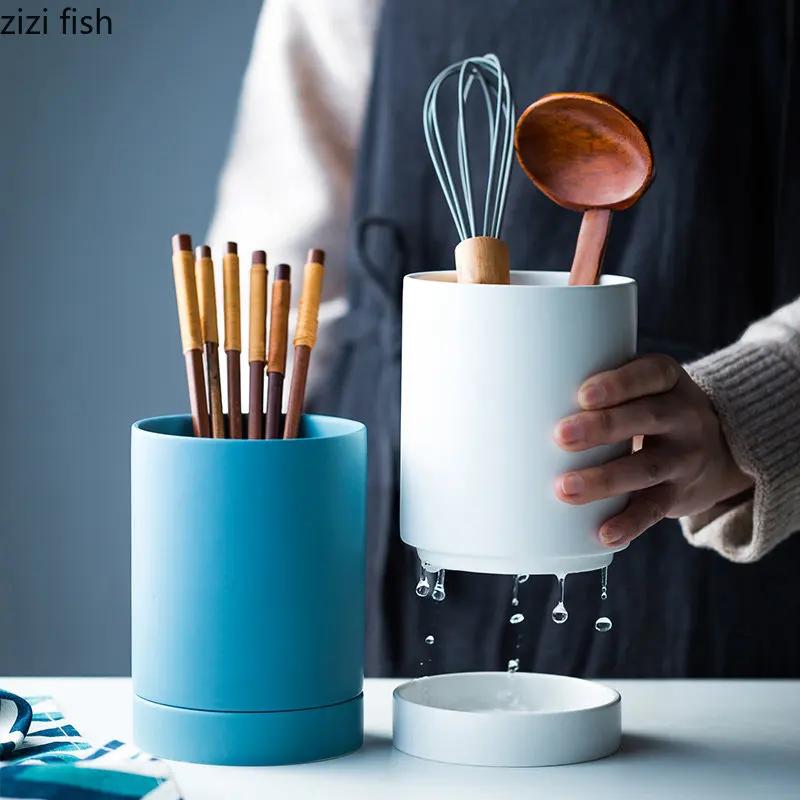 Ceramic Chopstick Holder Single Storage Jar Chopstick Spoon Storage Tube Creative Chopstick Cage Tableware Kitchen Storage Box