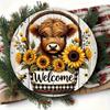 Farmhouse Rustic Metal Wall Art Sunflower Cow Welcome Sign Iron Home Decor