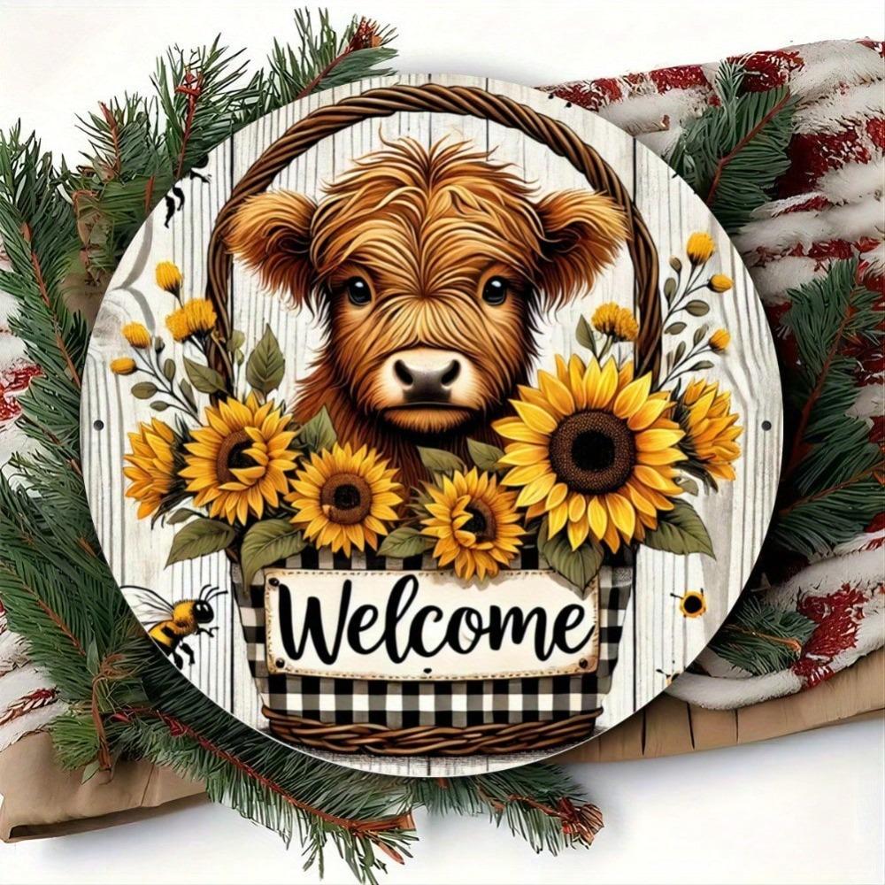 Farmhouse Rustic Metal Wall Art Sunflower Cow Welcome Sign Iron Home Decor