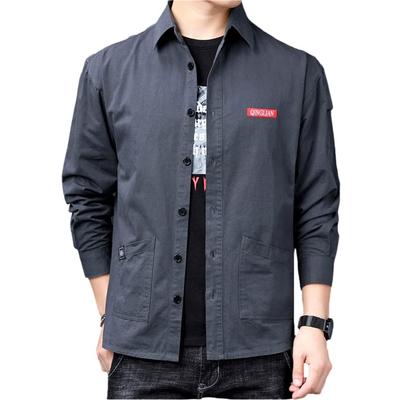 Elegante Manga Comprida Trabalho Tamanhos Grandes Casual Roupa Exterior para e Design Simples com Algodão Sólido Duplo [Quatro folhas] Camisa Masculina, Disponível, Primavera,