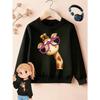 Kids Sweatshirt, Crew Neck Sweatshirt with Cute Giraffe Cartoon Print and Purple Glasses Design, Playful and Adorable for Daily Wear