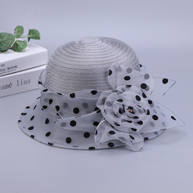 Chapeau de soleil élégant à pois pour femme, design en maille, en organza, avec fleurs, pour la respirabilité, pour les voyages, les vacances, chapeau de soleil