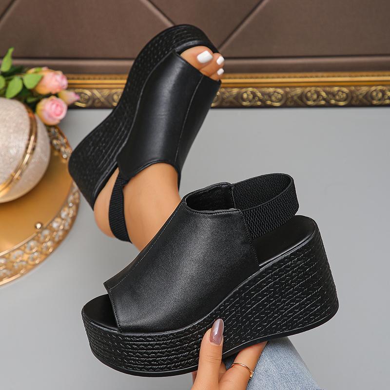 Fashion Fish Mouth Chunky Platform Sandals for Women Thick Sole Wedge Sandals with Elastic Band Summer Fashion High Heel Sandalias Mujer