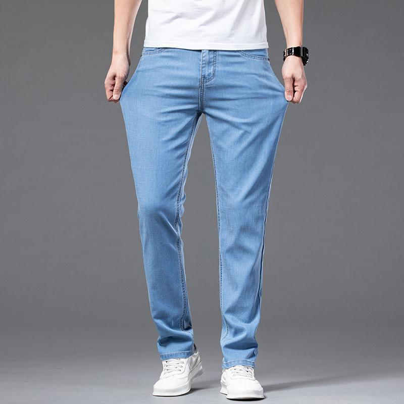 Ice-Silk Men's Denim Trousers Summer Lightweight Loose-Fit Stretch Tencel Casual Trousers New Style Business Straight-Leg Trousers