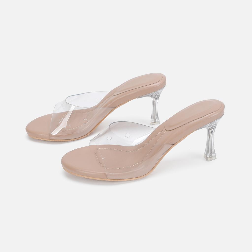 Fashion Stiletto sandals women, simple crystal transparent, high heel slippers