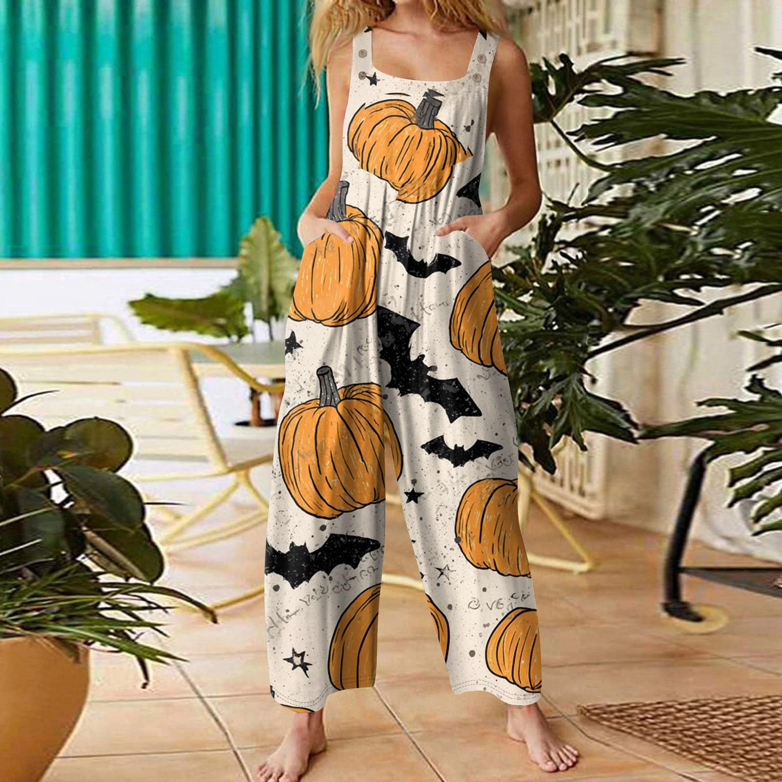 

Женская мода ул.. Повседневный свободный ретро-комбинезон с подтяжками и принтом ко Дню Святого Патрика S оранжевый