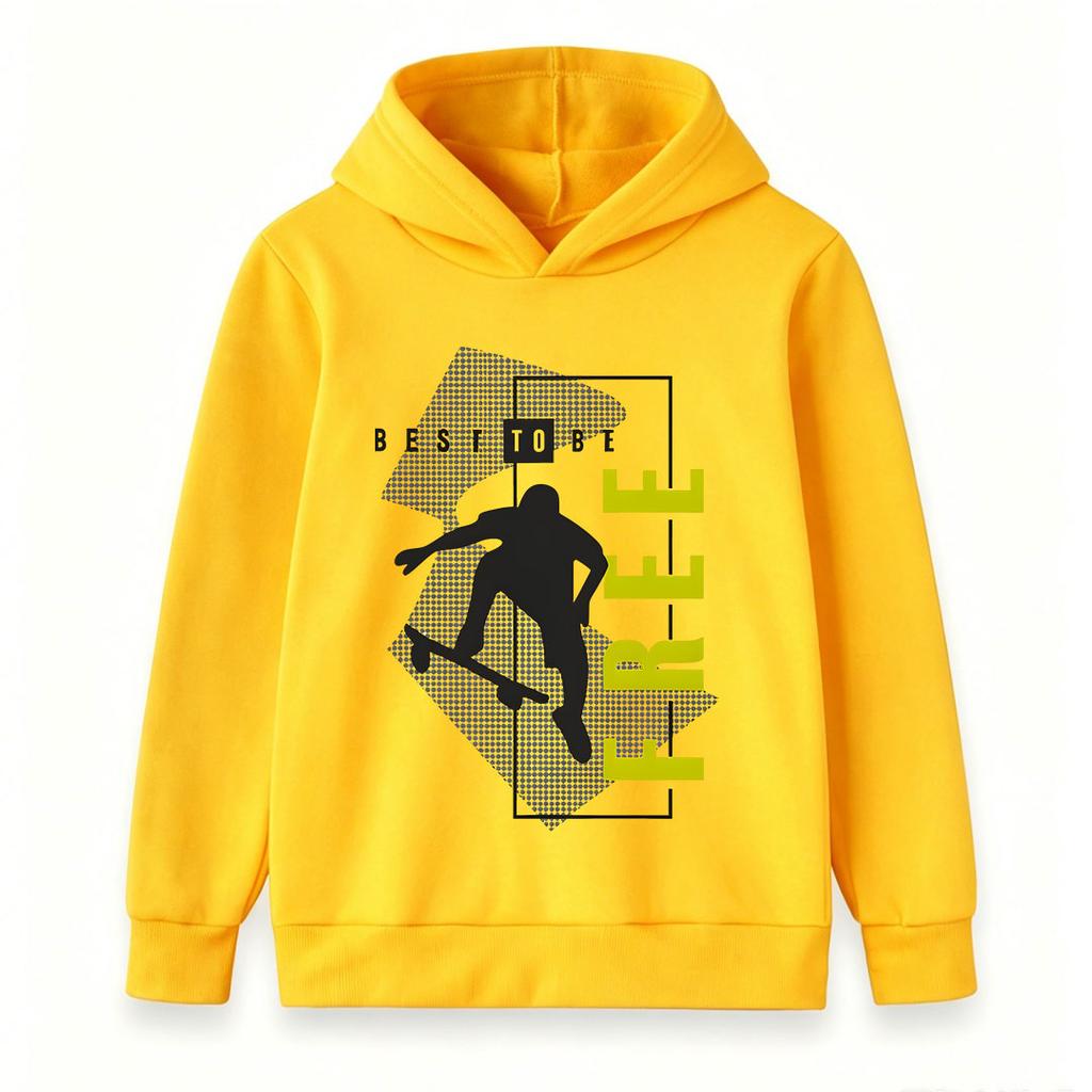 Kids Boys Girls Casual Pullover Hoodie, Cool Skater Silhouette Best To Be Free Graphic Long Sleeve Hooded Sweatshirt for Daily Street Wear Hip Hop Sty