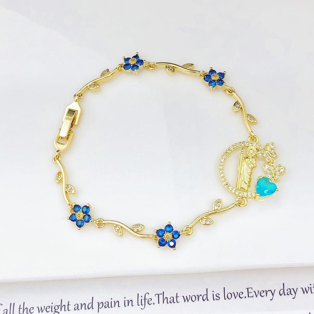 New Design Gold Plated Religious St. Jude Rhinestone Flower Bracelet Fashion for Women Dainty Christian Jewelry Birthday Gift