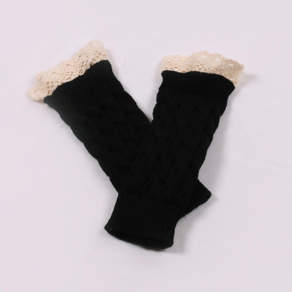 Women's Winter Knit Half-Finger Gloves with Pretty Lace Cuff