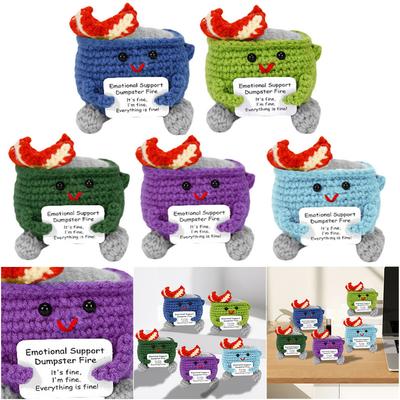 Whimsical Emotional Support Dumpster Fire Crochet Doll for Positive Vibes and Unique Home Office Decor Gifts