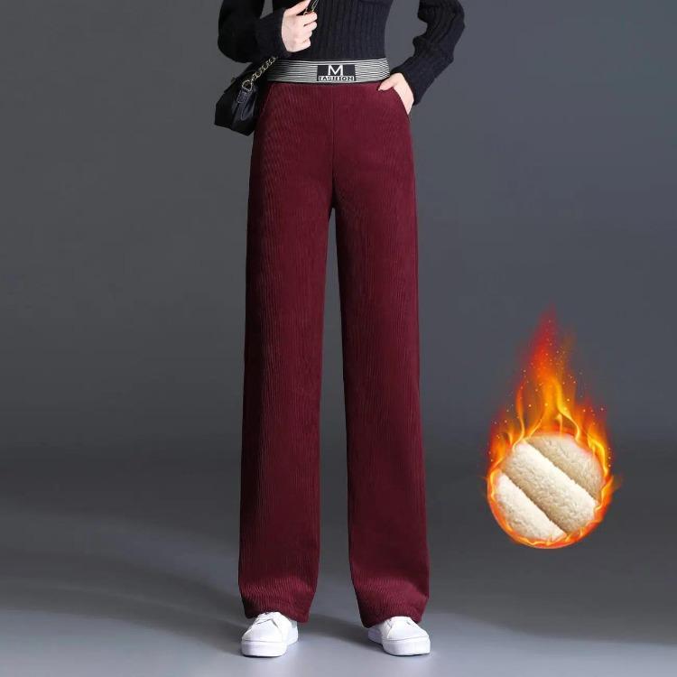 Women's High Waist Velvet Warm Wide Leg Pants Loose Straight Trousers Thickened Bottom Fashion Plus Size Autumn Winter