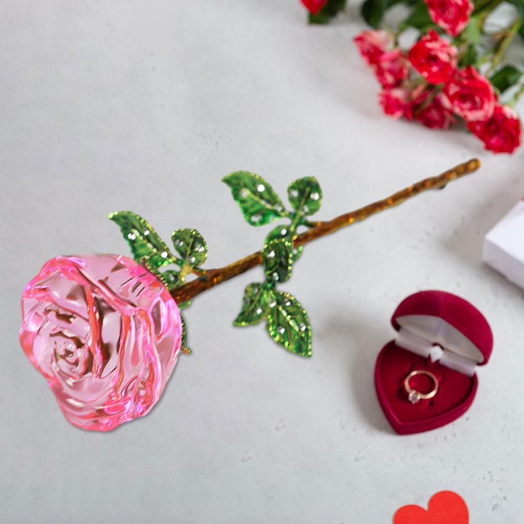 Valentine's Day Crystal Rose Flower Wedding Mother's Day Anniversary Home Art Craft Ornament for Mom Women Friends Husband Dad