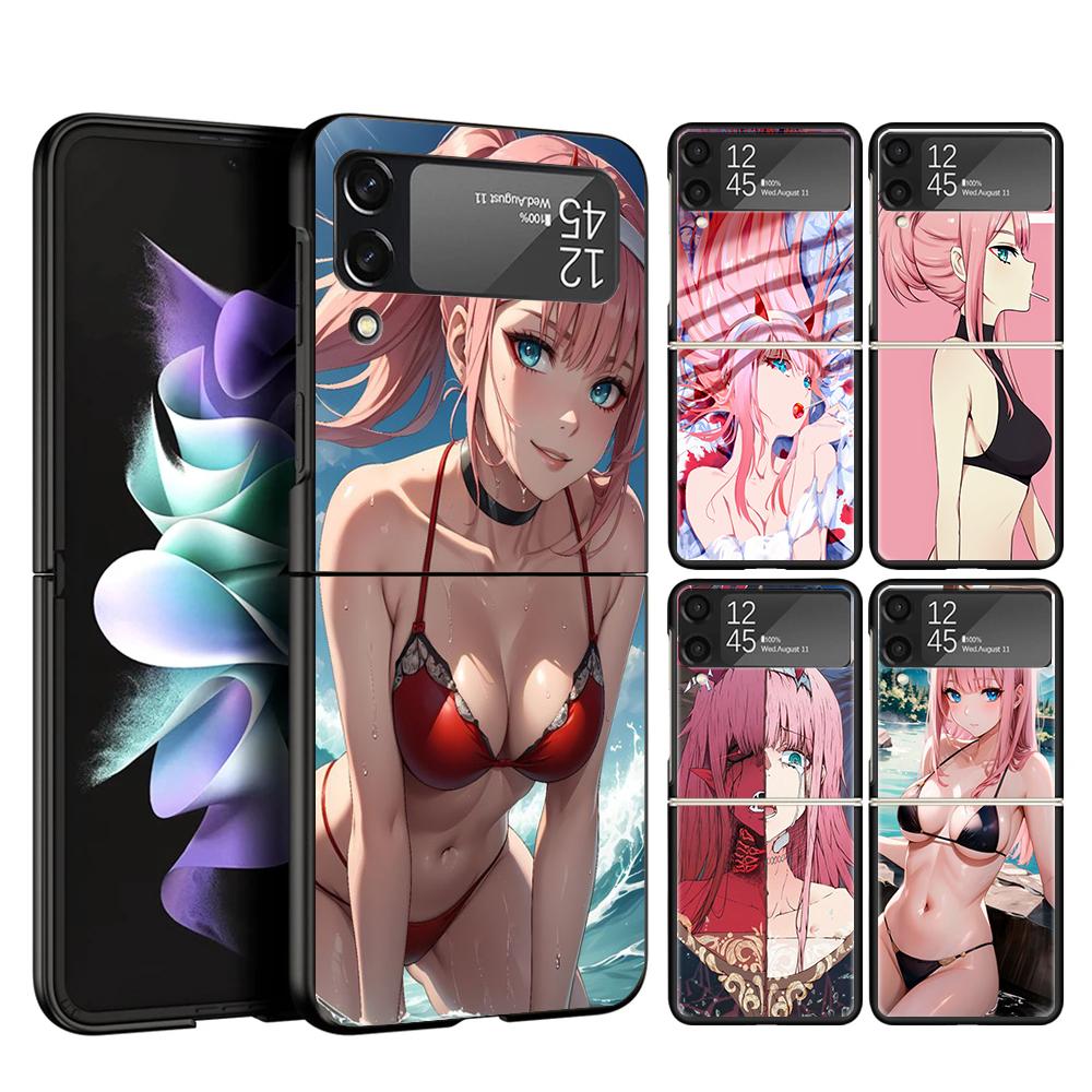Zero Two Darling In The Franxx 02 Cover Phone Case For Samsung Galaxy Z Flip 7 6 5 4 3 5G Flip7 Flip6 Flip5 Flip4 Flip3 Black Fu