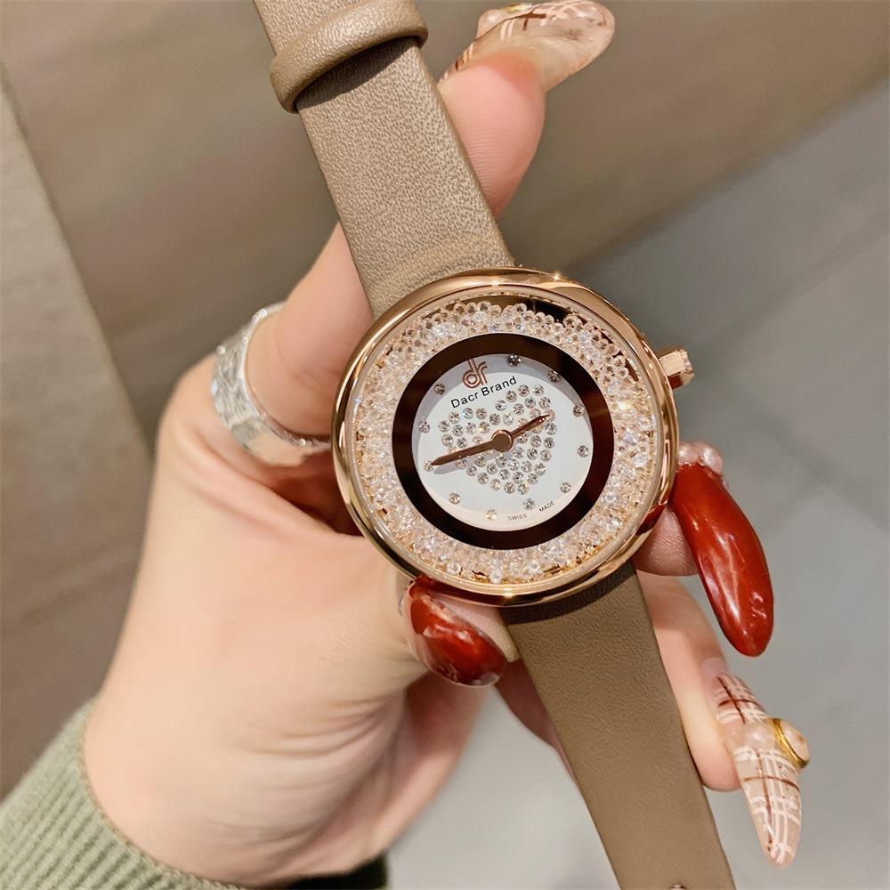 Neue Ins Damenuhr Mode Treibsand Damen Quarz Uhr Herzförmiger Diamant Wasserdichtes Armband Damenuhr