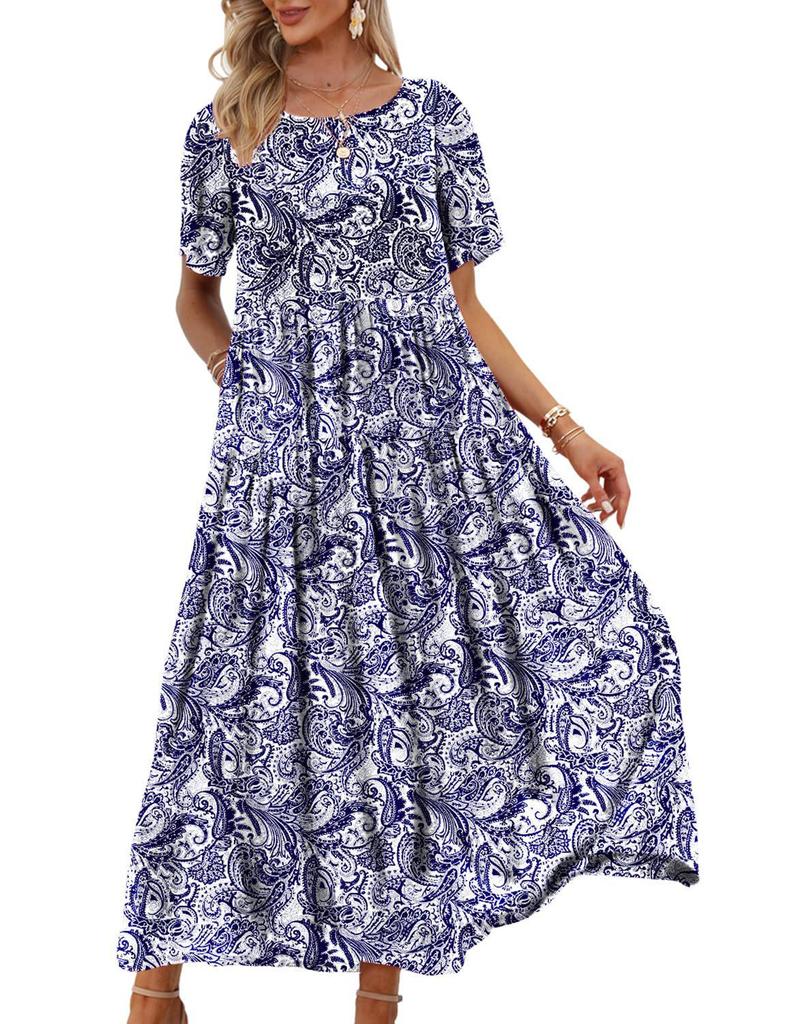 2024 New Women's Summer Mid-Length Printed Pullover Dress