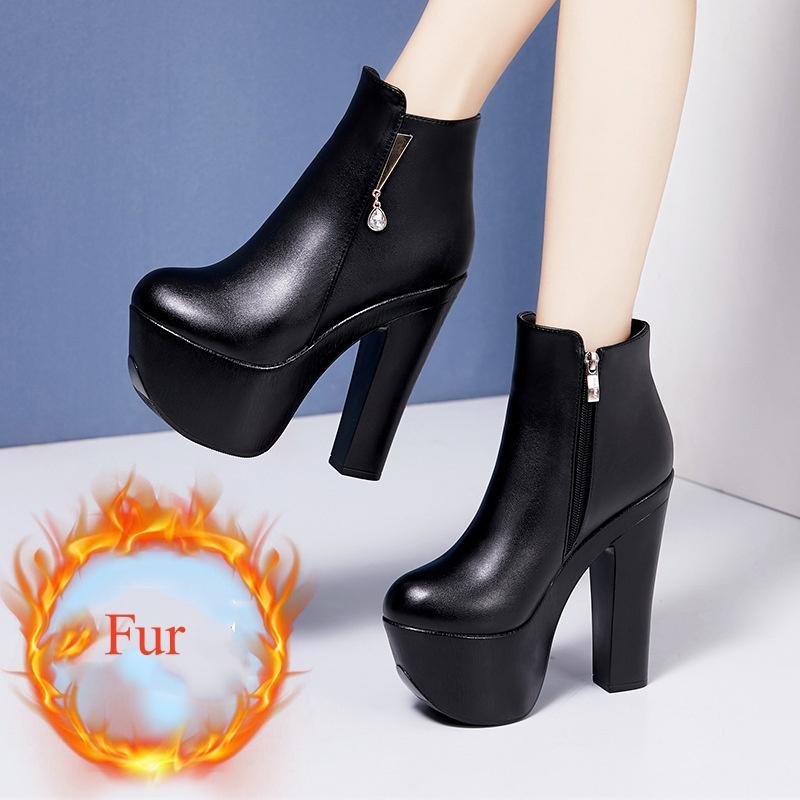 15cm Mărime Mică 32-43 Sexy Extreme Tocuri Înalte Bloc Pantofi Femei Cizme Iarna 2025 Cizme cu Platformă Groasă Glezna Botas Model Birou