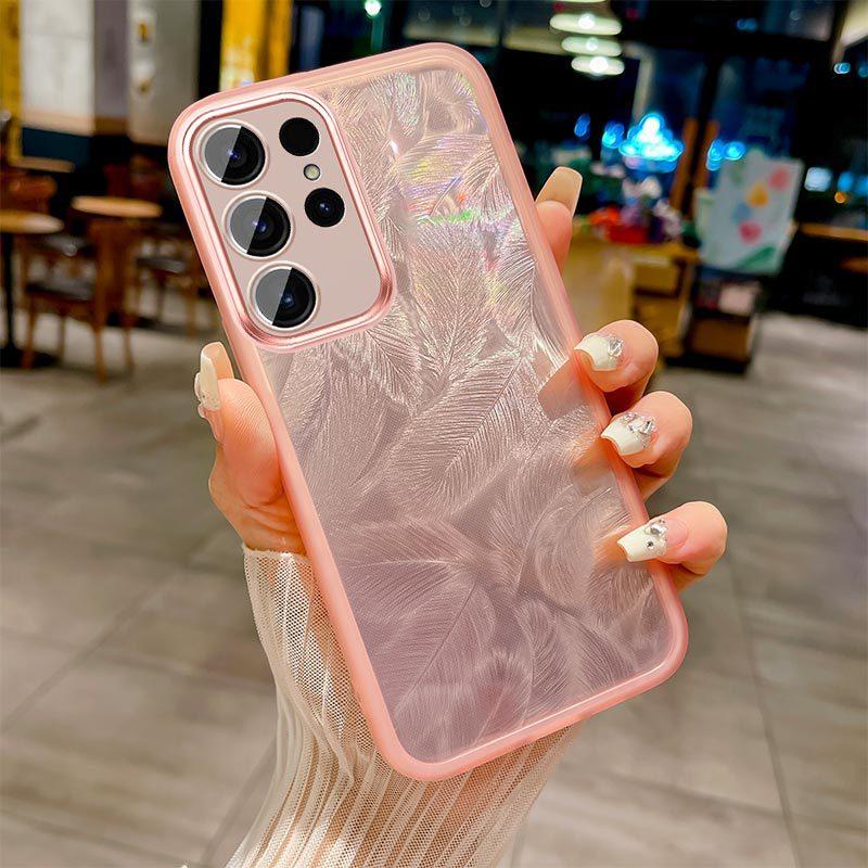 Applicable To Samsung S25ultra Mobile Phone Case S23 Transparent Feather S22 Lens All-inclusive S21 Anti-drop S20 Protective Case