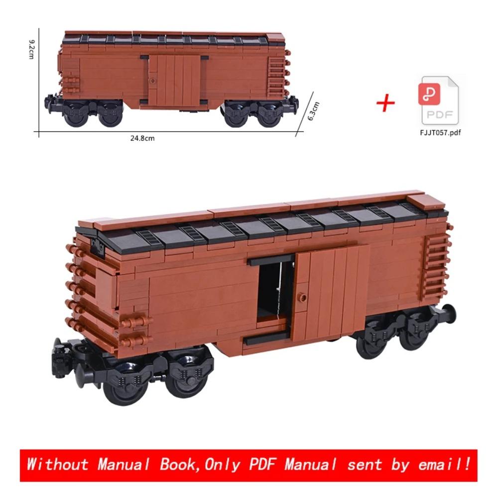 NEW MOC Brown Retro Train Freight Car Brick Set, Closed Box Wagon MOC Kit, Hobby Collectible Toy, Compatible Building Blocks
