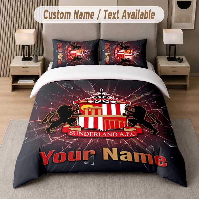 Custom Bedding Set Sunderland FC Pattern, Print Name Text 1 Duvet Cover Plus 2 Pillowcases Home Textile