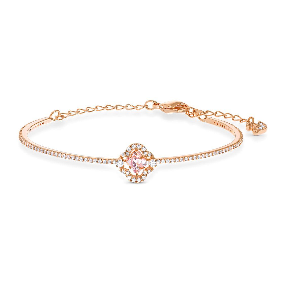 Swarovski Sparkling Dance Clover Lucky Four Leaf Clover Imitation Crystal Stone Rose Gold Bracelet Women bracelet 5516476 Box (Random Color)