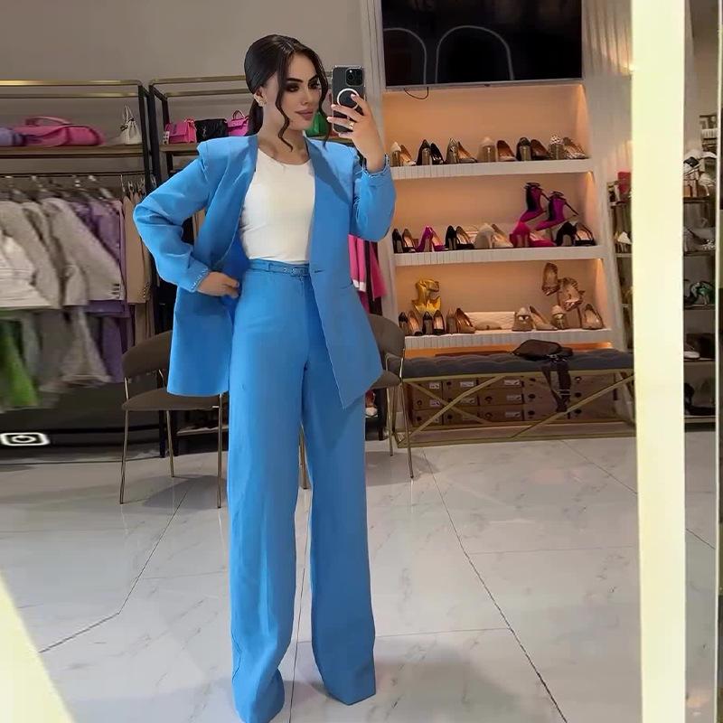 2024 Fall European & American Women's Solid Color Lapel Slim-Fit Suit: Commuting Temperament Two-Piece Set