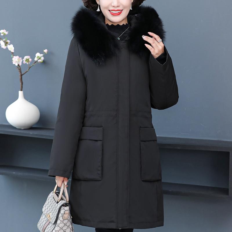 Real Fur Collar Middle Age Women's Puffer Jackets Winter Vintage Parkas Hooded Liner Detachable Plus Size Thick Warm Long Down Coats Woman Outerwears