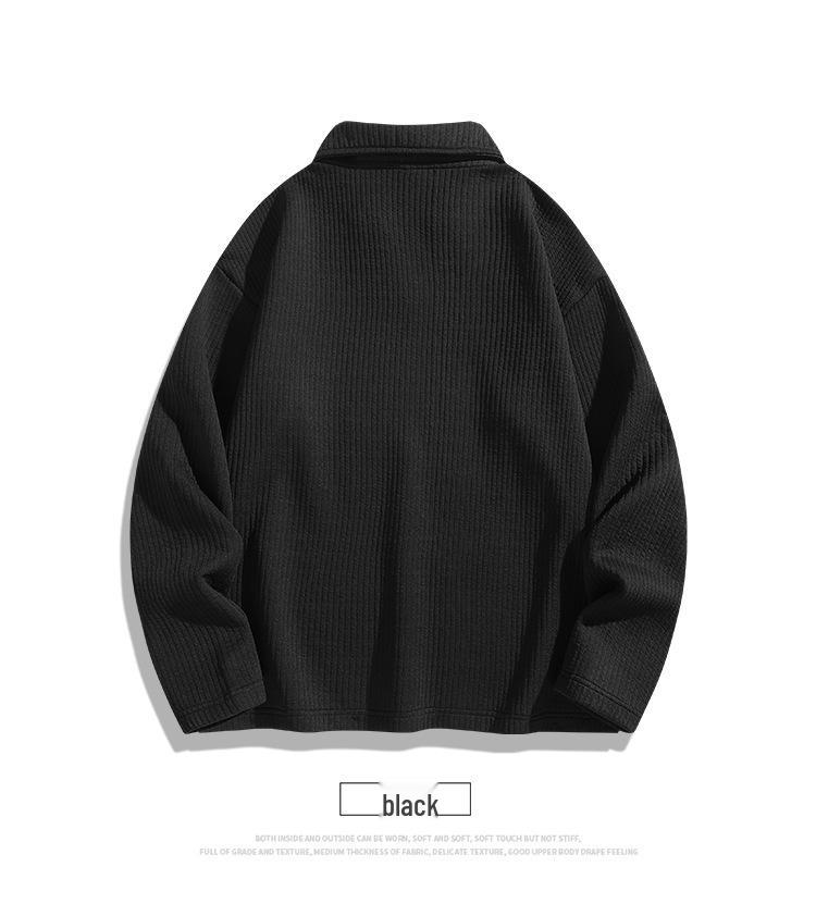 Herren Retro Strukturierte Polo Kragen Strick Kapuzenpullover - Lässiger Uni Farbe Pullover Stil