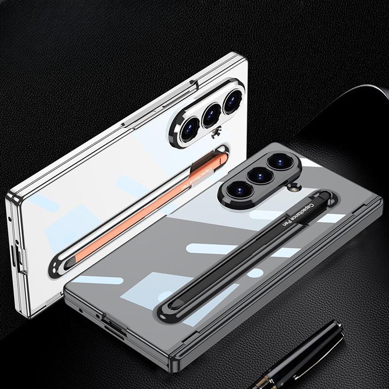 New Model Is Suitable for Samsung Z Fold7 Folding Mobile Phone Case Transparent Electroplated Hard Shell Integrated Pen Slot Protection Case