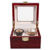 Wooden 2 Grid Watch Display Box Transparent Window Watch Storage Box (Red)