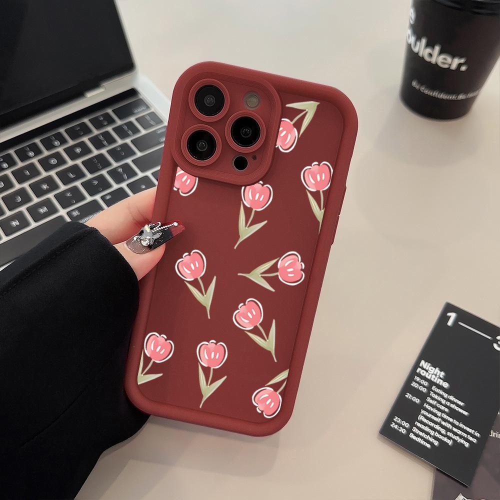 Exclusive for iPhone14 mobile phone case 16promax pink tulip Apple 17 butterfly 13 silicone soft case