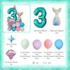 Mermaid Shell Themed Balloon Set with Numbers 1-9th Blue Purple Pink Latex Foil Balloons for Girl Princess Birthday Party Decor