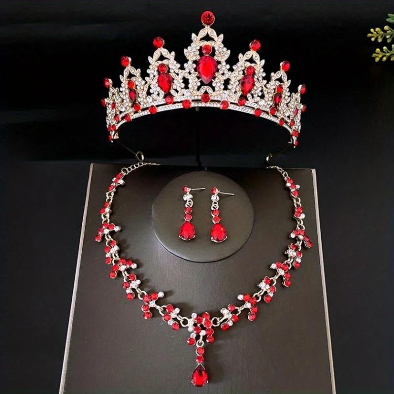 3pcs/set Crystal Bridal Tiaras And Crowns Earrings Necklace Jewelry Set For Women Bride RhinestoneWedding Hair Accessories Crown
