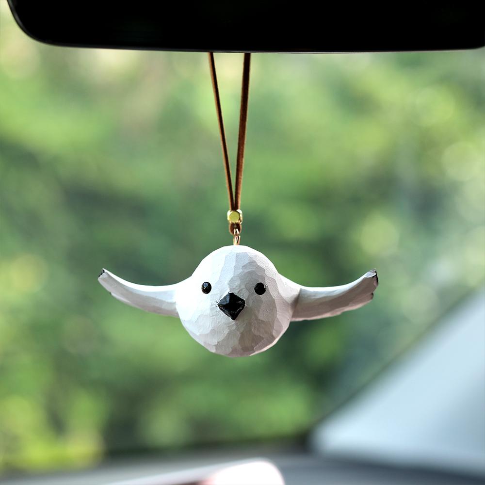

Wood Carved Bird Swinging Car Decoration Pendant Creative Cute Cute Anime Car Accessory Swing Bird Pendant Bird car pendant белый